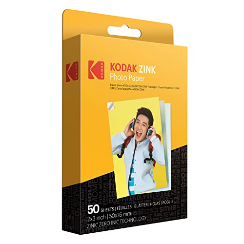 Zink KODAK 2'x3' Premium Photo Paper (50 Sheets) Compatible with KODAK Smile, KODAK Step, PRINTOMATIC, 50 count (Pack of 1)