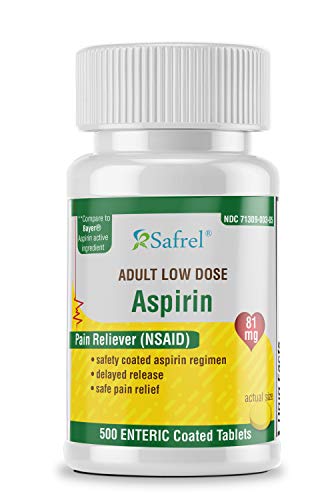 Safrel Generic Bayer Baby Aspirin 81 mg (500 Enteric Coated Tablets) | Adult Low Dose Strength Safe Pain Reliever (NSAID) for Minor Aches | Value Pack