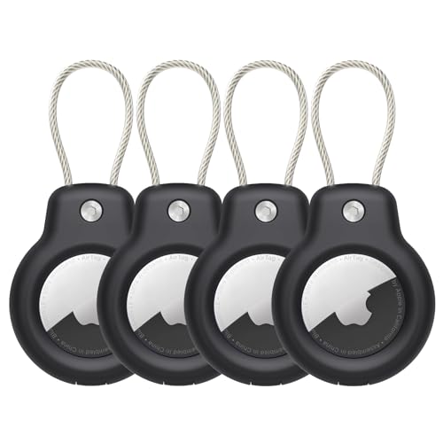 SPGUARD Compatible with Apple AirTag Secure Holder with Wire Cable, 4 Pack Air Tag Lock Case Keychain Key Ring Key Chain Luggage tag for Keys, Luggage & More Men Women's Keyrings & Keychains
