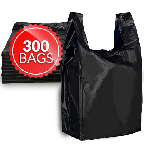 Reli. T-shirt Bags (300 Count) (Black) (11.5' x 6.5' x 22') - Black Plastic Bags (Plain) - Grocery, Shopping Bag, Restaurants