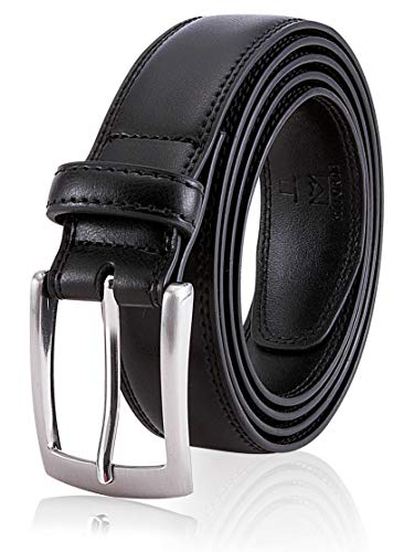 MILORDE Black Leather Belt, Fashion & Classic Design for Dress and Causal (Size 36 (Waist 34), Basic Black)
