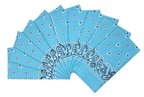 Vamqor 100% Cotton 10 Pack Fine Bandanas(Light Blue)
