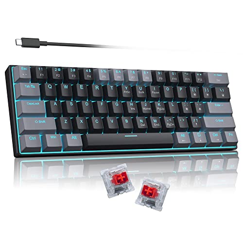 60% Mechanical Gaming Keyboard,Mixed Color Keycaps Gaming Keyboard with Linear Red Switches, Detachable Type-C Cable Mini Keyboard with Blue LED Light for PC/Laptop
