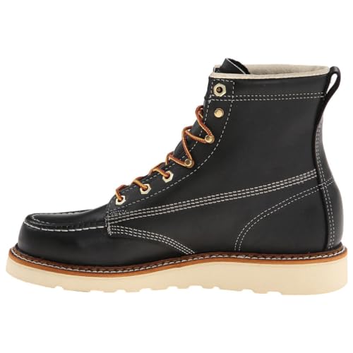 Thorogood American Heritage 6” Steel Toe Work Boots for Men - Full-Grain Leather with Moc Toe, Slip-Resistant Wedge Outsole, and Comfort Insole; EH Rated, Black - 10.5 D US