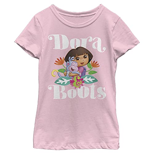 Nickelodeon Explorer Dora and Boots Girls Short Sleeve Tee Shirt, Light Pink, Large