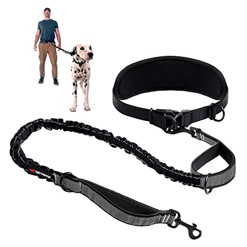 Tuff Pupper Heavy Duty Hands Free Dog Leash | One Large Dog Up to 125 lbs | Comfortable Shock Absorbing Bungee | Reflective Padded Handles | Lumbar Waist Belt 22-45' | Walking Jogging Running Leash