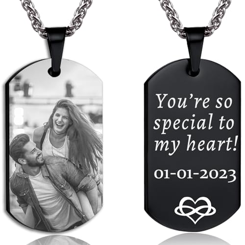 Lamdiy Personalized Custom Picture Necklace - Personalized Engraved Necklace with Photo Text, Customized Picture Necklaces for Women Men Lover Family, Memorial Gifts for Fathers Day (Colorless)