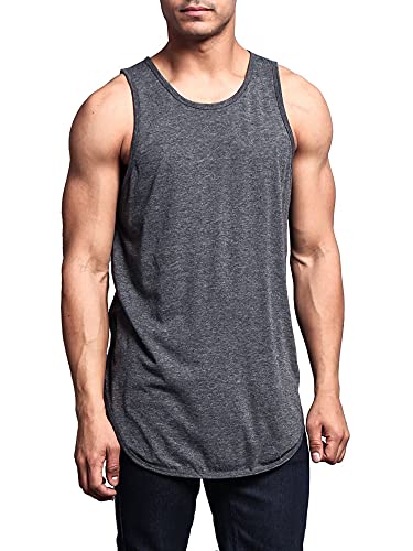 Victorious Solid Color Long Length Curved Hem Tank Top TT47 - Charcoal - 3X-Large - G14B