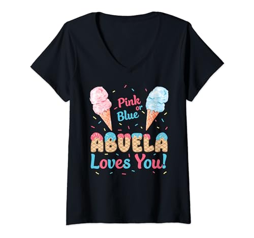 Womens Pink or Blue Abuela Loves You Ice Cream Gender Reveal Party V-Neck T-Shirt