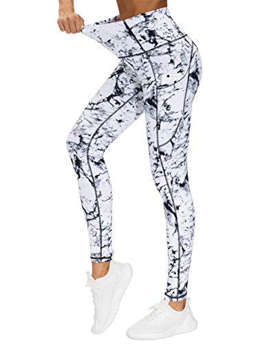 THE GYM PEOPLE Thick High Waist Yoga Pants with Pockets, Tummy Control Workout Running Yoga Leggings for Women (XX-Large,Marble)
