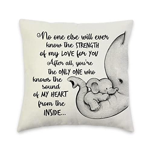 Tosnaeo Mother & Baby Elephant Gifts- No one Else Will Ever Know The Strength of My Love for You- Decorative Linen Throw Pillow Cover, 18x18 Inch Square Couch Pillow Cover Sentimental Gifts for Kids