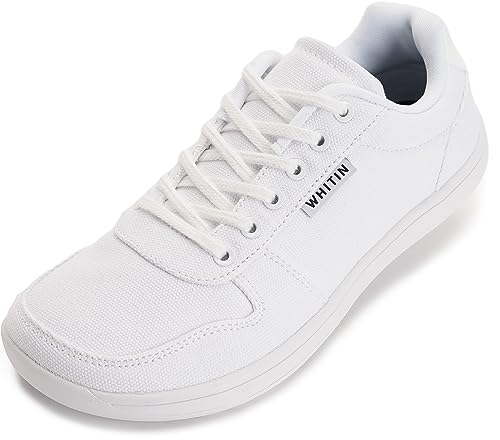 WHITIN Women's Barefoot Sneakers Wide Toe Box Casual Minimalist Minimus Zero Drop Sole Shoes Size 8 Walking Laces Up Training White 39