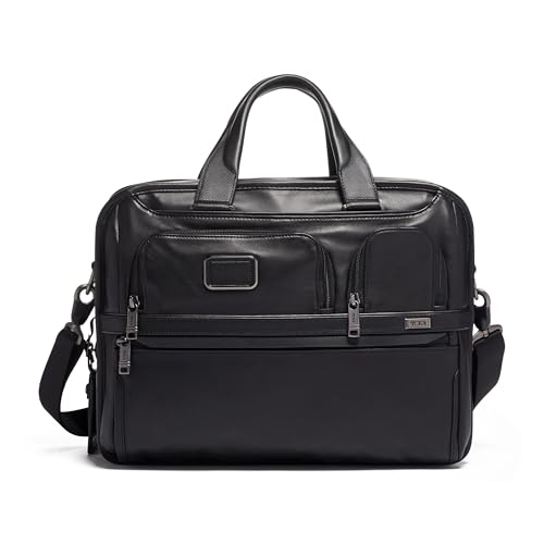 TUMI - Alpha Expandable Organizer Laptop Briefcase - 15-Inch Computer Bag for Men and Women - Black Leather