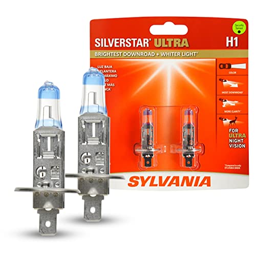 SYLVANIA - H1 SilverStar Ultra - High Performance Halogen Headlight Bulb, High Beam, Low Beam and Fog Replacement Bulb, Brightest Downroad with Whiter Light, Tri-Band Technology (Contains 2 Bulbs)