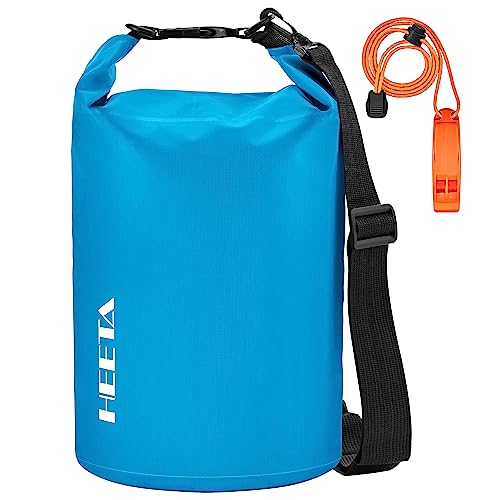 HEETA Waterproof Dry Bag for Women Men (Upgraded Version), Roll Top Lightweight Dry Storage Bag Backpack with Emergency Whistle for Travel, Swimming, Boating, Kayaking, Camping, Beach (Blue, 5L)
