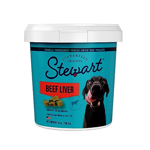 Stewart Freeze Dried Dog Treats, Beef Liver, Grain Free & Gluten Free, 14 Ounce Resealable Tub, Single Ingredient, Made in USA, Dog Training Treats