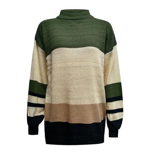 Warehouse Clearance European and American Solid Color Loose Ladies Sweater 2023 Spring and Autumn One Word Shoulder The Brand (Green, M)