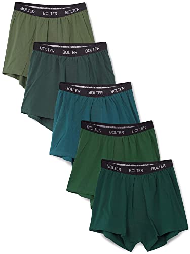 Bolter Men’s 5-Pack Cotton Stretch Boxers Shorts (Large, Greens)