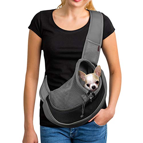 YUDODO Pet Dog Sling Carrier Large Pocket Adjust Strap Anti-Falling Design Breathable Mesh Travel Safe Sling Bag Carrier for Dogs Cats