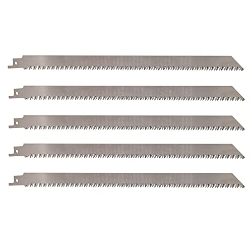 Stainless Steel Reciprocating Saw Blades for Meat, 12 Inch 8TPI Unpainted Reciprocating Saw Blades for Wood Pruning, Food Cutting, Big Animals, Frozen Meat, Beef, Sheep, Cured Ham, Turkey, Bone - 5 pack