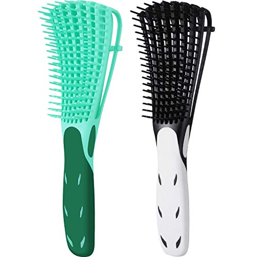 2 Pack Detangling Brush for Curly Hair, ez Detangler Brush Hair Detangler, Afro Textured 3a to 4c Kinky Wavy for Wet/Dry/Long Thick Curly Hair, Exfoliating for Beautiful and Shiny Curls (Black, Green)