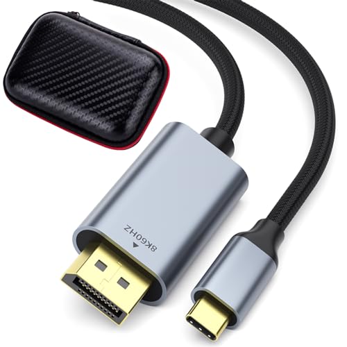 HAMGEEN USB C to DisplayPort 1.4 Cable Braided 6.6ft [8K@60Hz, 4K@144Hz, 2K@240Hz] USB Type C to DP 1.4 Cable 32.4 Gbps Thunderbolt 4/3 Compatible for MacBook Pro, iPac, iPhone 15, Galaxy and More