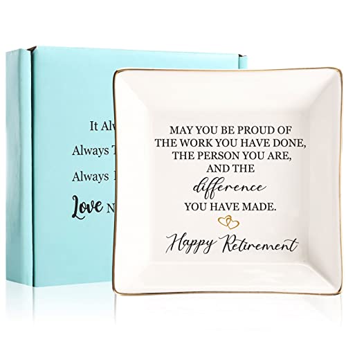 JOYIMARR Retirement Gifts for Women, Happy Retirement Ring Dish Gifts for Teacher/Coworker/Colleague/Friend, Farewell Gifts For Boss Leaving Job