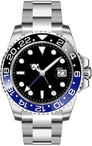 FANMIS GMT Master Sapphire Glass Blue and Black Ceramic Bezel Men's Silver Automatic Watch