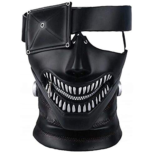 Ghoul Mask, PVC Kaneki Ken Mask, Adjustable Zipper Mask Costume Props for Halloween Cosplay Black