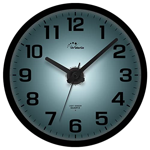WallarGe Night Light Wall Clock for Bedroom - Silent Lighted up Wall Clock Glow in The Dark, Battery Operated for Living Room/Kitchen, Easy to Read Large Digital Display, 12 Inch