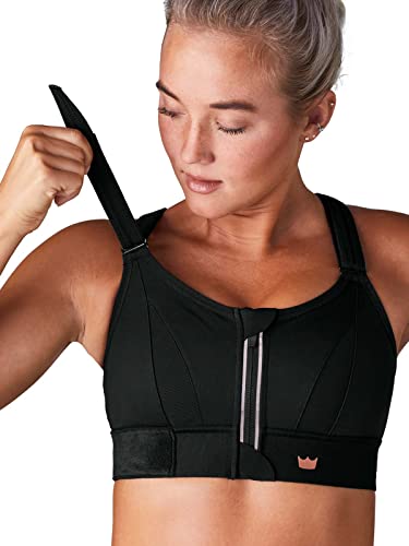 SHEFIT Ultimate Adjustable High-Impact Sports Bra for Women with Zip Front Black