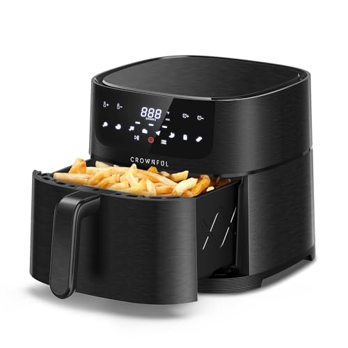 CROWNFUL 7 Quart Air Fryer, Oilless Electric Cooker with 8 Cooking Functions, LCD Digital Touch Screen with Precise Temperature Control, Shake Reminder Function, 1500W, UL Listed-Black