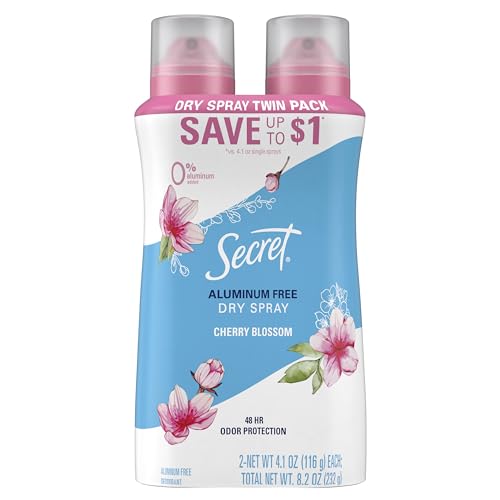 Secret Dry Spray Aluminum Free Deodorant for Women, Cherry Blossom, 4.1oz (Pack of 2)