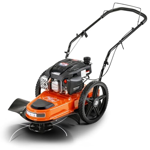 SuperHandy Walk-Behind Gas String Trimmer - 170cc 4-Stroke, 22' Cutting Swath, Adjustable Height, Steel, 14' Wheels - Lawns, Gardens, Brush, Field Clearing