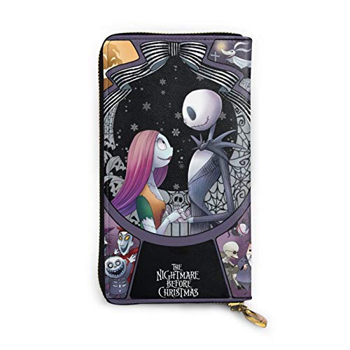 Tawoao Nightmare Before Christmas Purse Gifts Womens Small Wallet Ladies Wristlet Clutch RFID Blocking Genuine Leather Zip Purse