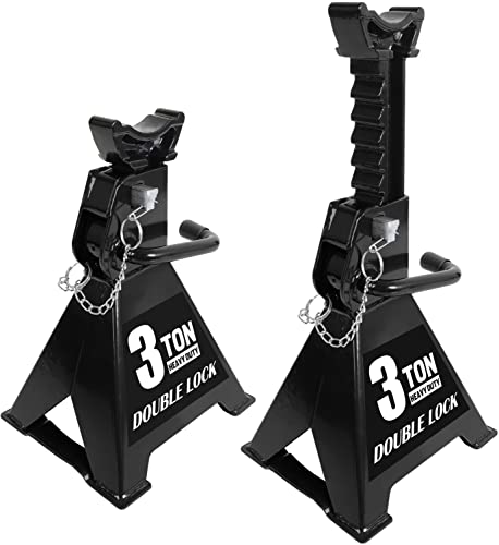 Torin AT43005AB Steel Heavy Duty Jack Stands: Double Locking Pins, 3 Ton (6,000 lb) Capacity, Black, 1 Pair (2 Pack)