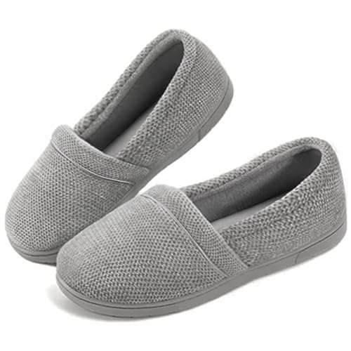 ULTRAIDEAS Women's Grace Closed Back Slippers, Memory Foam Loafer House Shoes with Rubber Sole （Size 9, Grey