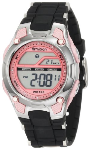 Armitron Sport Women's 456984PNK Pink Digial Chronograph Watch with Black Textured Resin Strap