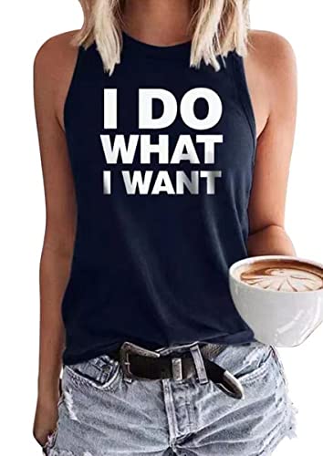 Women's I DO What I Want Tank Tops Funny Sleeveless O-Neck Graphic Tees Shirts(3-C,XL)