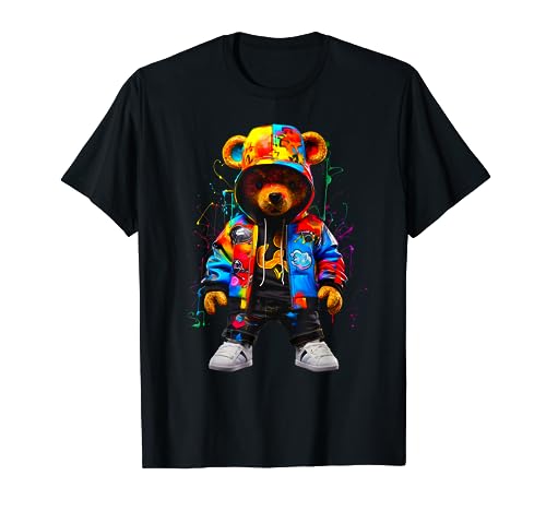 Hip-Hop Teddy-Bear Colorful TeddyBear With Hoodie Graphic T-Shirt