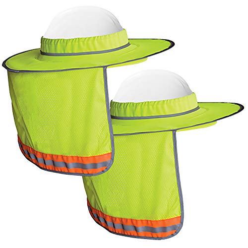 Wolf High-Visibility Lime Reflective Full-Brim Hard Hat Mesh Sun Visor Neck Shade (2, Hi-Viz Yellow-Lime)