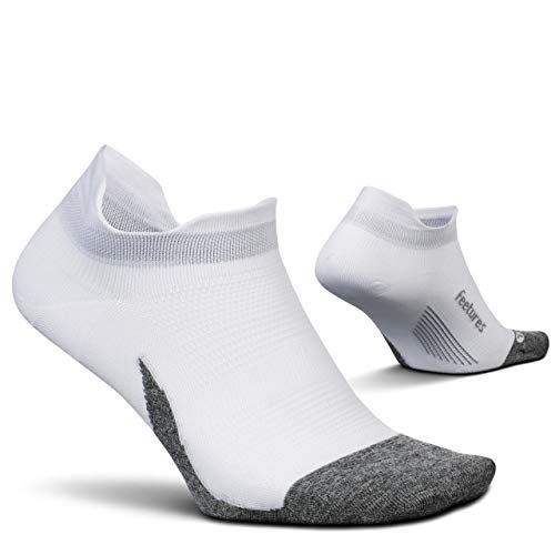 Feetures Elite Ultra Light Cushion Ankle Socks - Sport Sock with Targeted Compression - White, L (1 Pair)