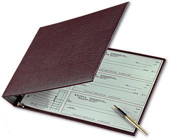 Burgundy 7-Ring 3 On A Page Business Check Book Binder, 600 Check Capacity with Clear Vinyl Pouch Bill Keeper – Desktop Checkbook Binder with Removable 6-Year Calendar in Burgundy by ABC Printing