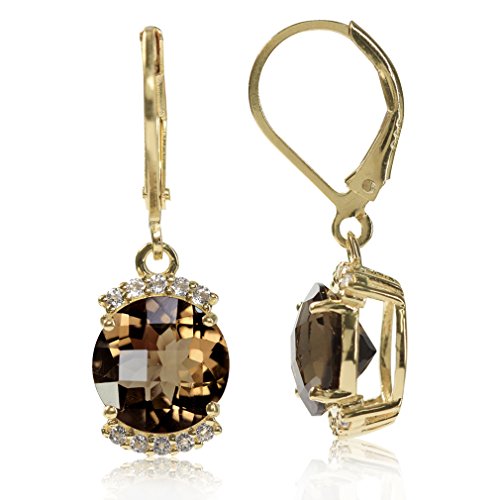 Silvershake 4.5ct. Natural Smoky Quartz and White Topaz 14K Yellow Gold Plated 925 Sterling Silver Leverback Earrings