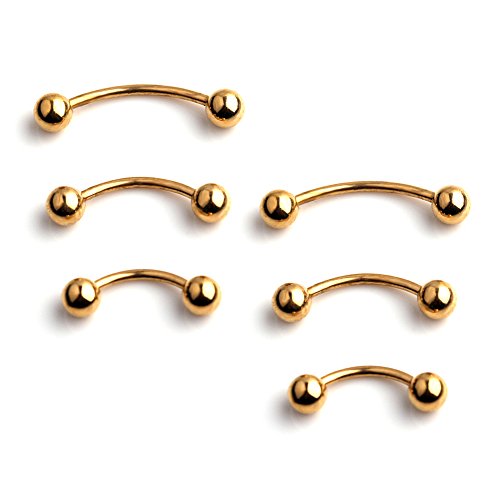 Ruifan 3prs(6pcs) Surgical Steel Tiny Curved Eyebrow Ear Navel Belly Lip Ring Barbell Piercing Jewelry 20g 6mm/8mm/10mm(Gold)