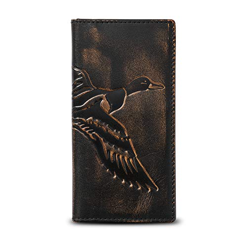 HoJ Co. DUCK Long Wallet for Men | Full Grain Leather with Hand Burnished Finish | Long Bifold Wallet | Rodeo Wallet | Duck Hunter Gift