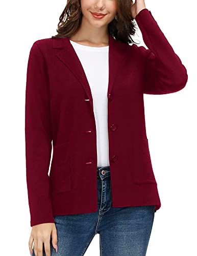 Women's Lightweight Long Sleeve Open-Front Blazer Wear to Work Tops(L, Wine)