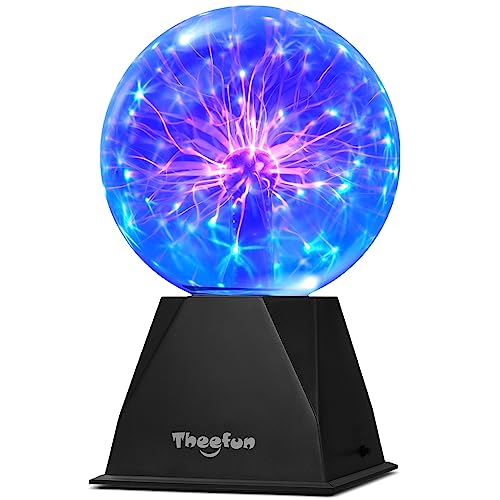 Theefun Blue Plasma Ball: 6 Inch Plasma Globe Touch & Sound Sensitive Plasma Ball Lamp Electric Ball Lightning Toys for Kids, Parties, Home, Prop, Decoration, Christmas Gifts