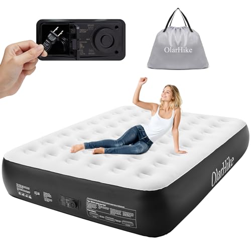 OlarHike Queen Air Mattress with Built in Pump,Durable Inflatable Blow Up Airbed with Storage Bag,13' High Speed Inflation Black, Camping Accessories, Travel and Guests & Indoor