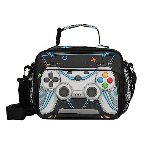VIGTRO Joystick Game Console Lunch Bag,Insulated Leakproof Lunch Box with Adjustable Shoulder Strap,Hand Drawn Controller Reusable Cooler Tote Bag for Work,Office,Picnic,Travel